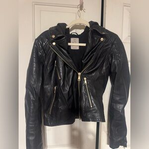 We The Free Black Leather Jacket with Gold Zippers